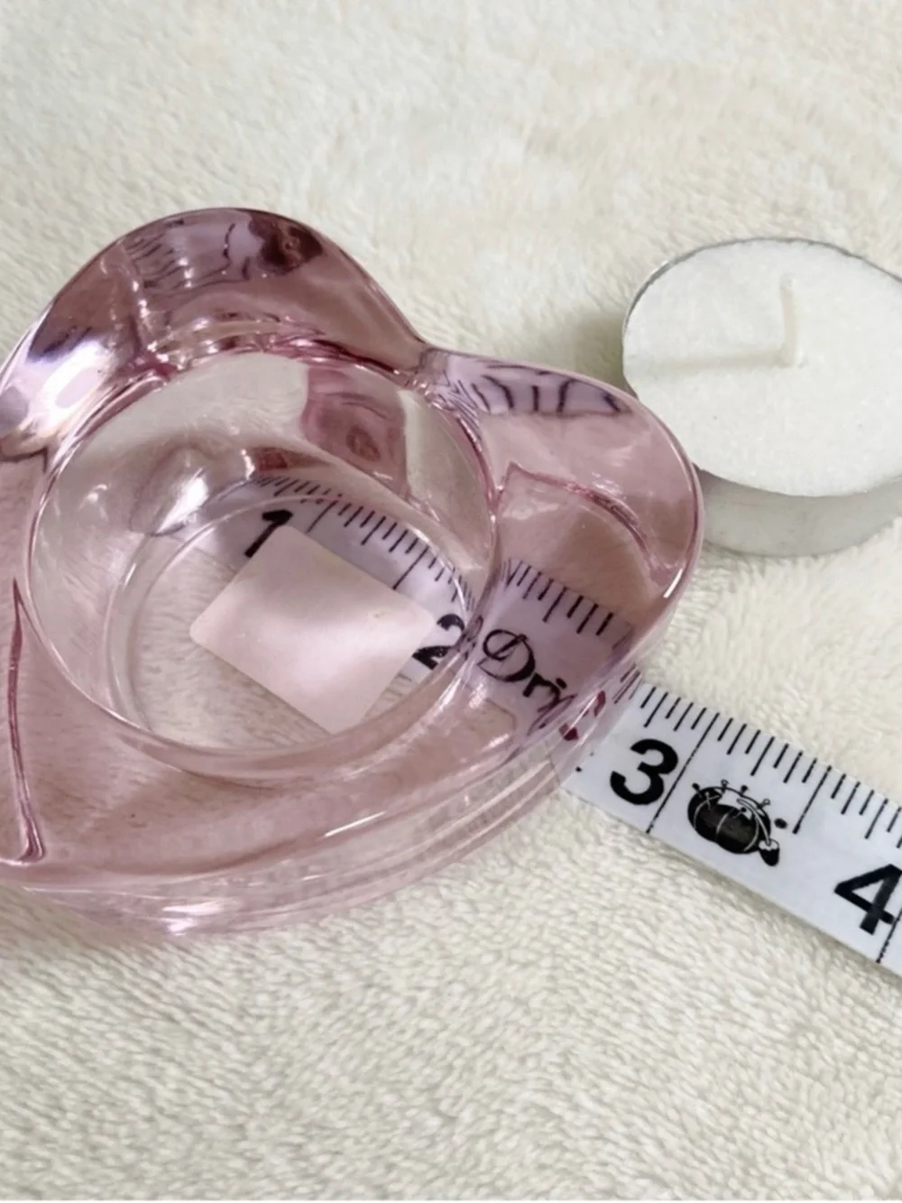 Crate & Barrel Pink Glass Heart Tealight Holder Votive Candle Holder